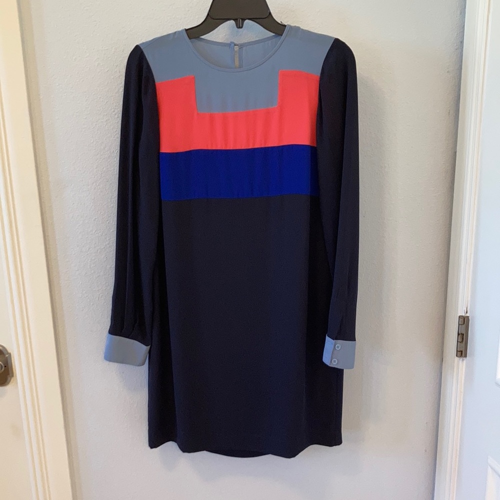 BCBGMaxAzria Colorblock Midi Dress - Blue, Red, Gray